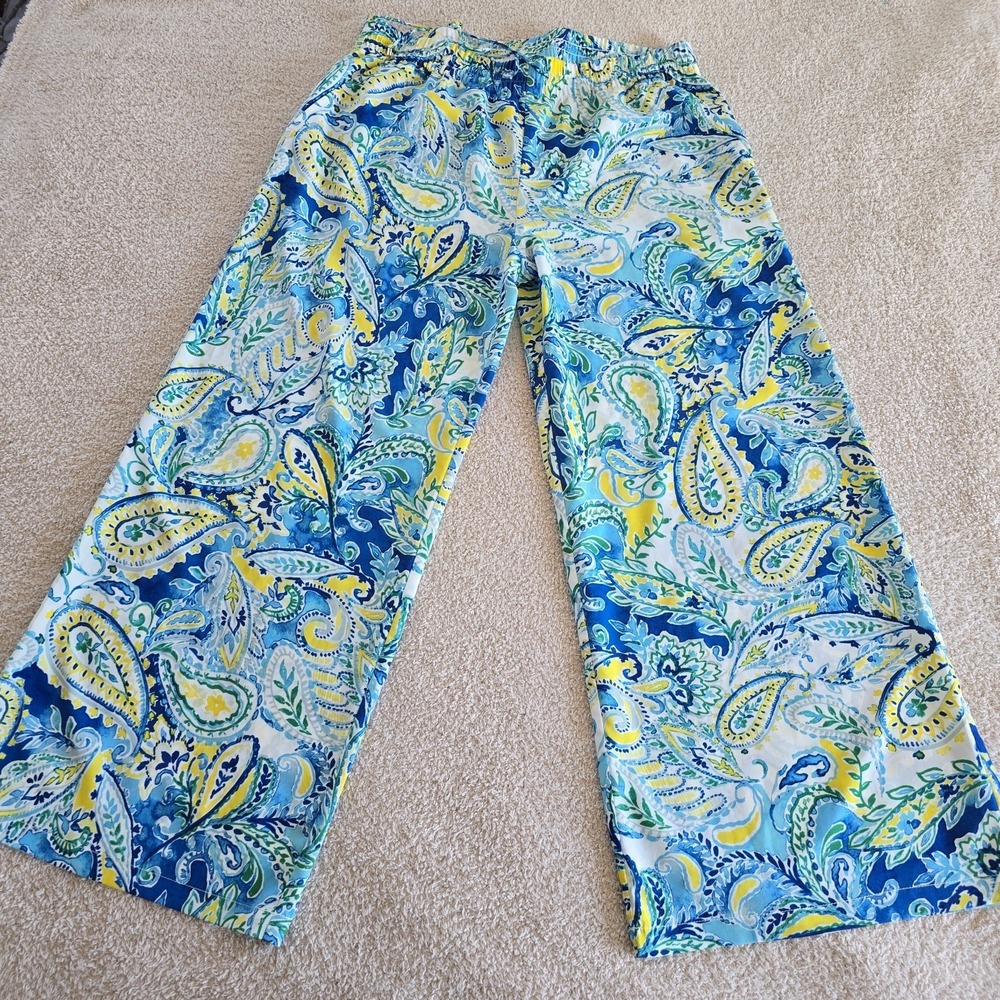 Lauren Ralph Lauren Wide-leg Paisley Crepe Flowy Pants Elastic Waist Blue‎